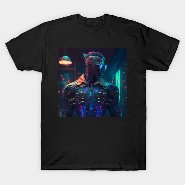 Sci-Fi Cyberpunk Cyborg T-Shirt by AICreateWorlds